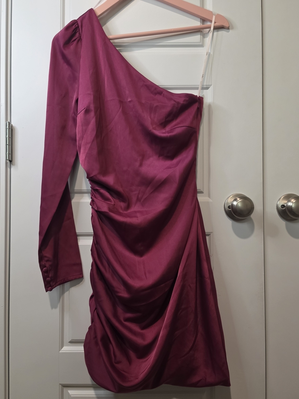 Lulus Happy Hour Satin Ruched One-Shoulder Mini Dress